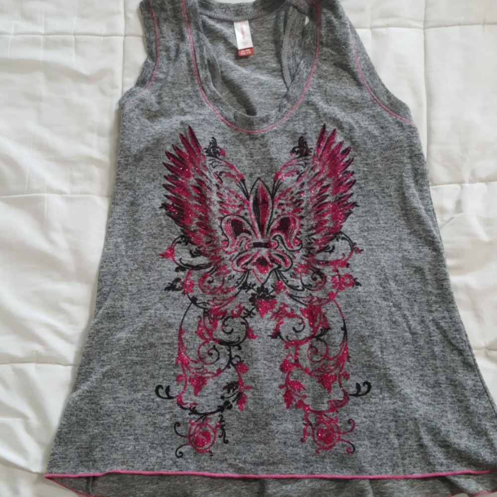 Pink and Gray Sparkly Tank Top